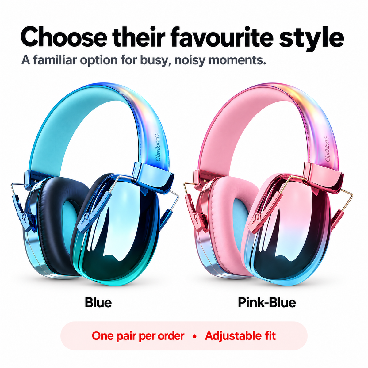 Choose Blue or Pink-Blue padded kids ear defenders