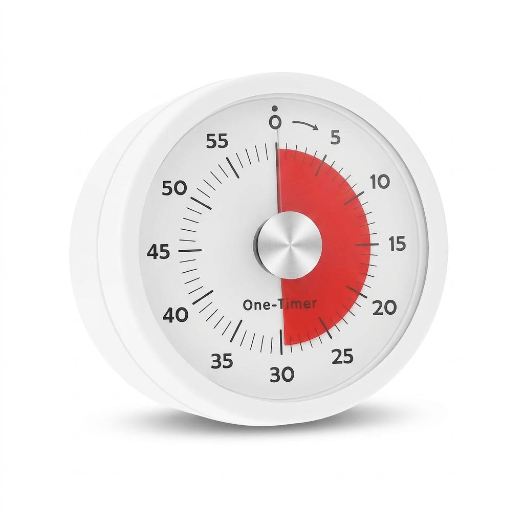 White magnetic 60-minute visual timer on a white background