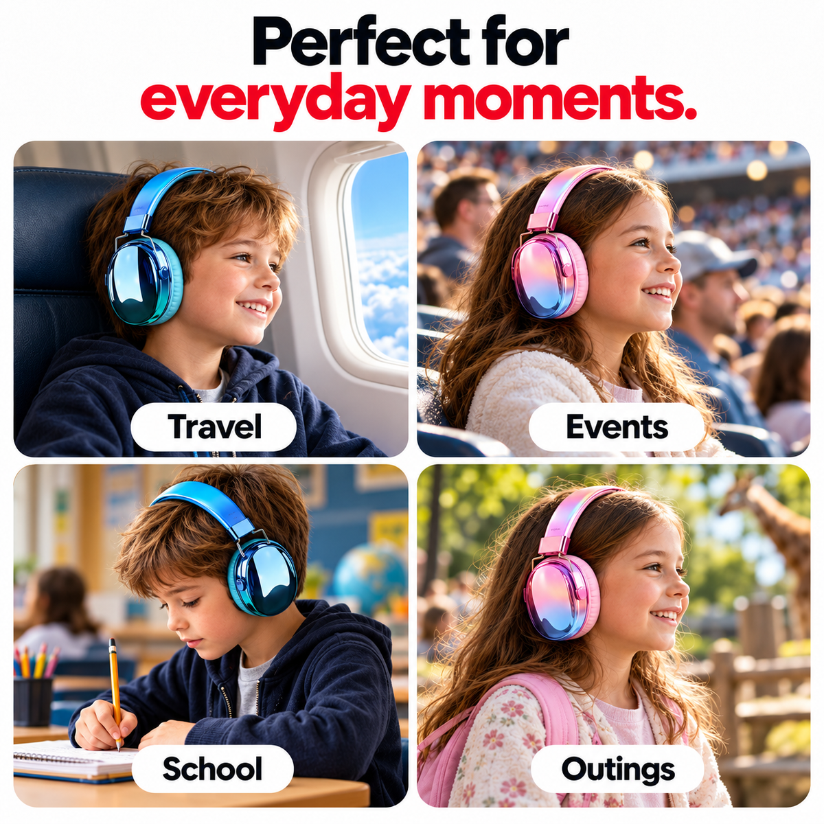 Blue and Pink-Blue kids ear defenders for school halls, events and busy indoor spaces
