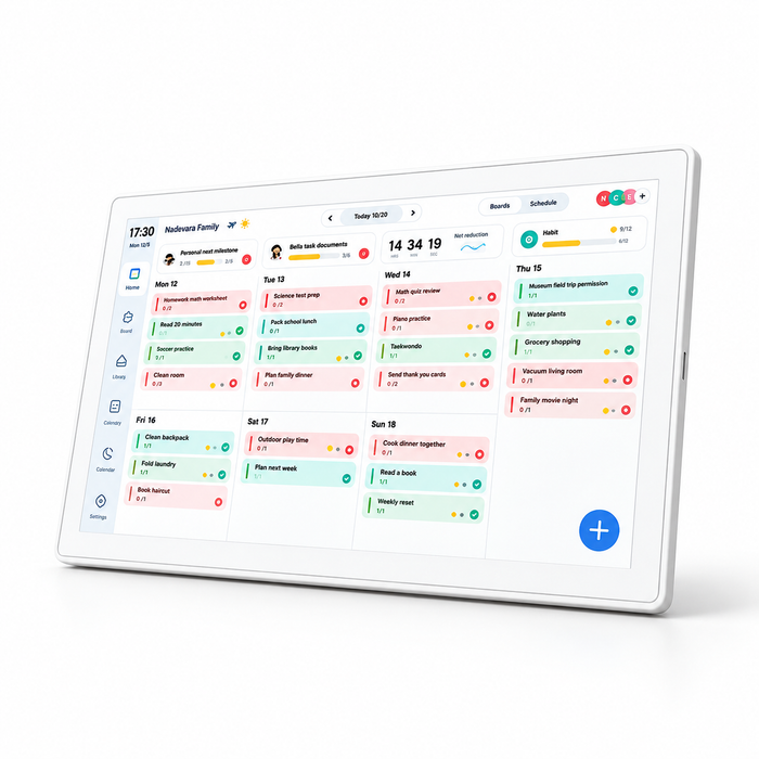 10.1-inch digital family calendar, white tabletop display showing a weekly planner