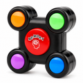 Electronic memory game with orange, green, purple and blue buttons on white background