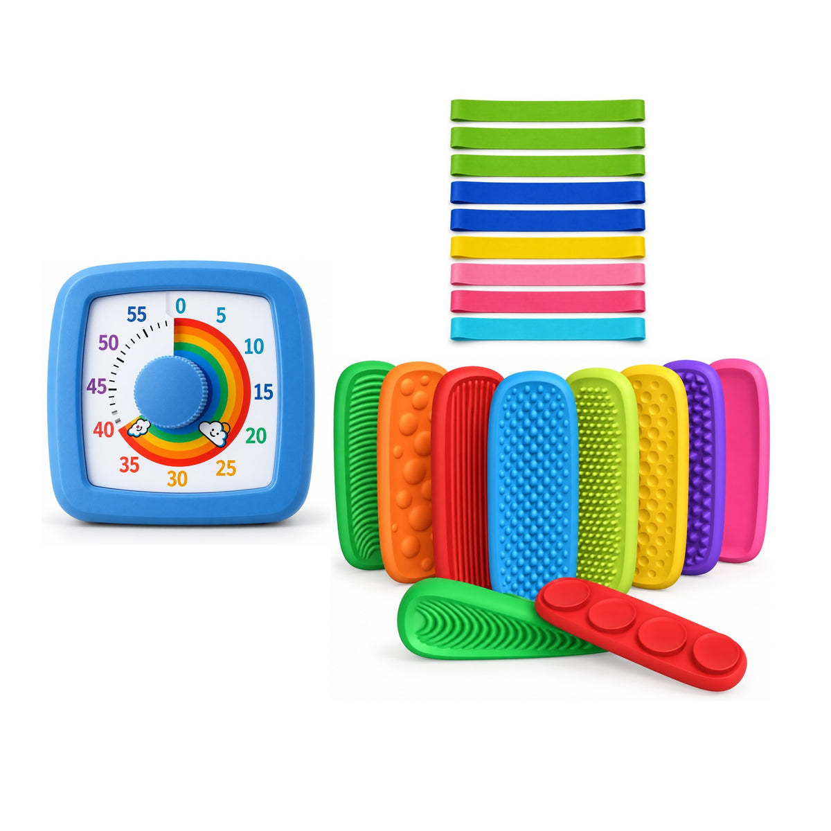 Clarikind Homework Start System with Visual Timer Movement Band and Quiet Focus Strips on white background