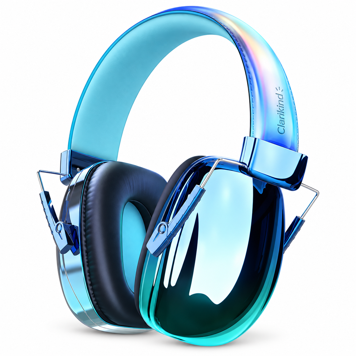 Blue padded kids ear defenders, 27.4 dB SNR, on a white background