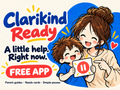 Clarikind Ready free app — illustrated parent and child with a pause card