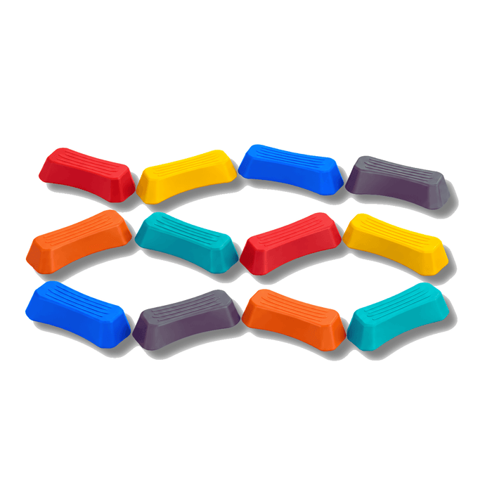 Clarikind 12-piece Sensory Path with colourful curved, ridged stepping pieces arranged on a white background.