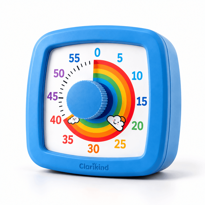 Square visual timer for kids with 60-minute countdown dial on a white background