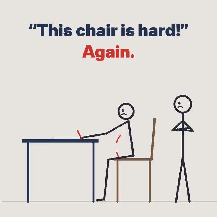 Clarikind inflatable seat cushion for children video: a child complaining about a hard chair, then comfortable at the table
